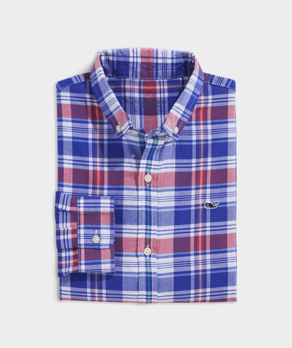 Camisas Vineyard Vines Algodon Madras Plaid Shirt Niños Azules | CSI-187250