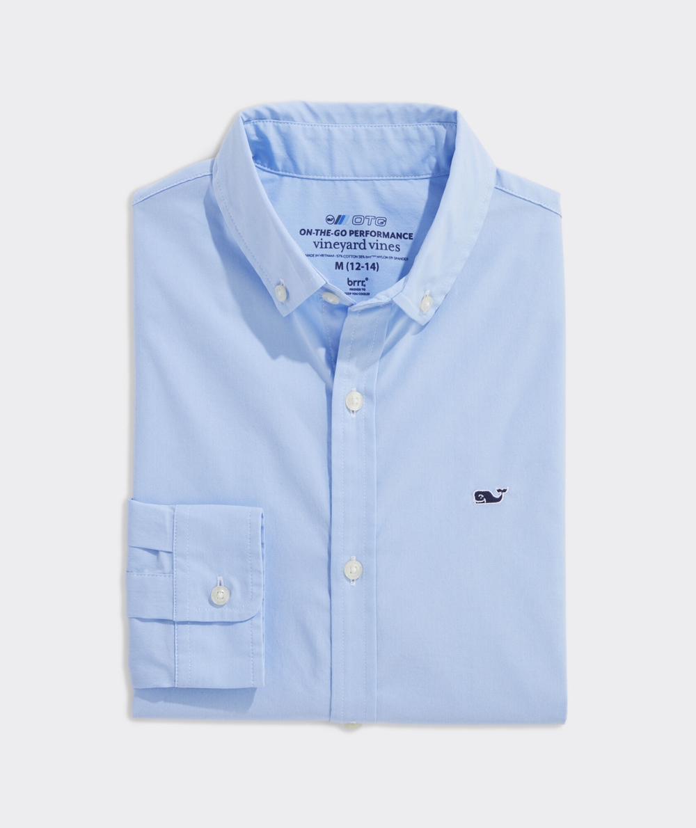 Camisas Vineyard Vines Boys Solid On-The-Go brrr Shirt Niños Turquesa | AXN-681954