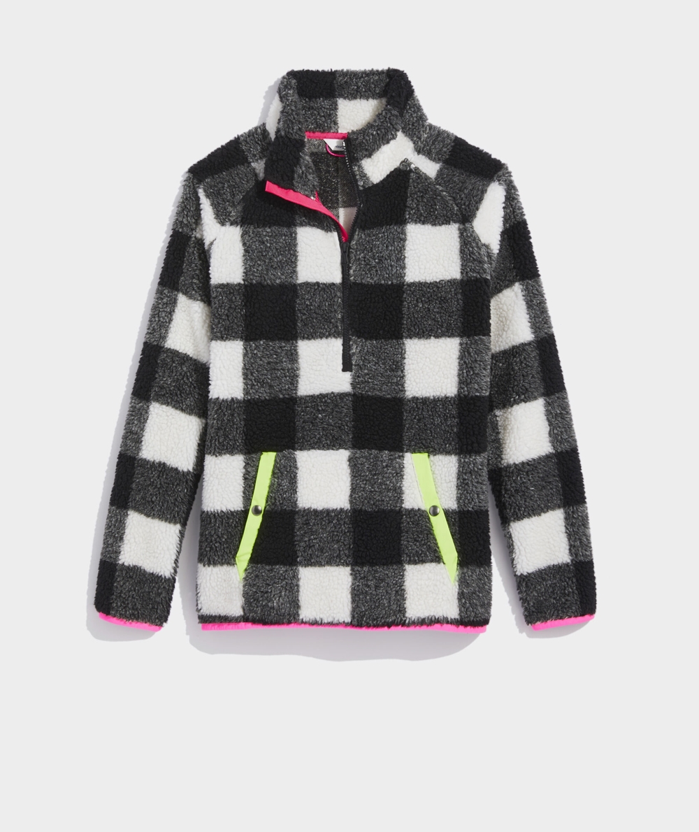 Camisas Vineyard Vines Buffalo Check Sherpa Popover Mujer Negros | EOV-914537