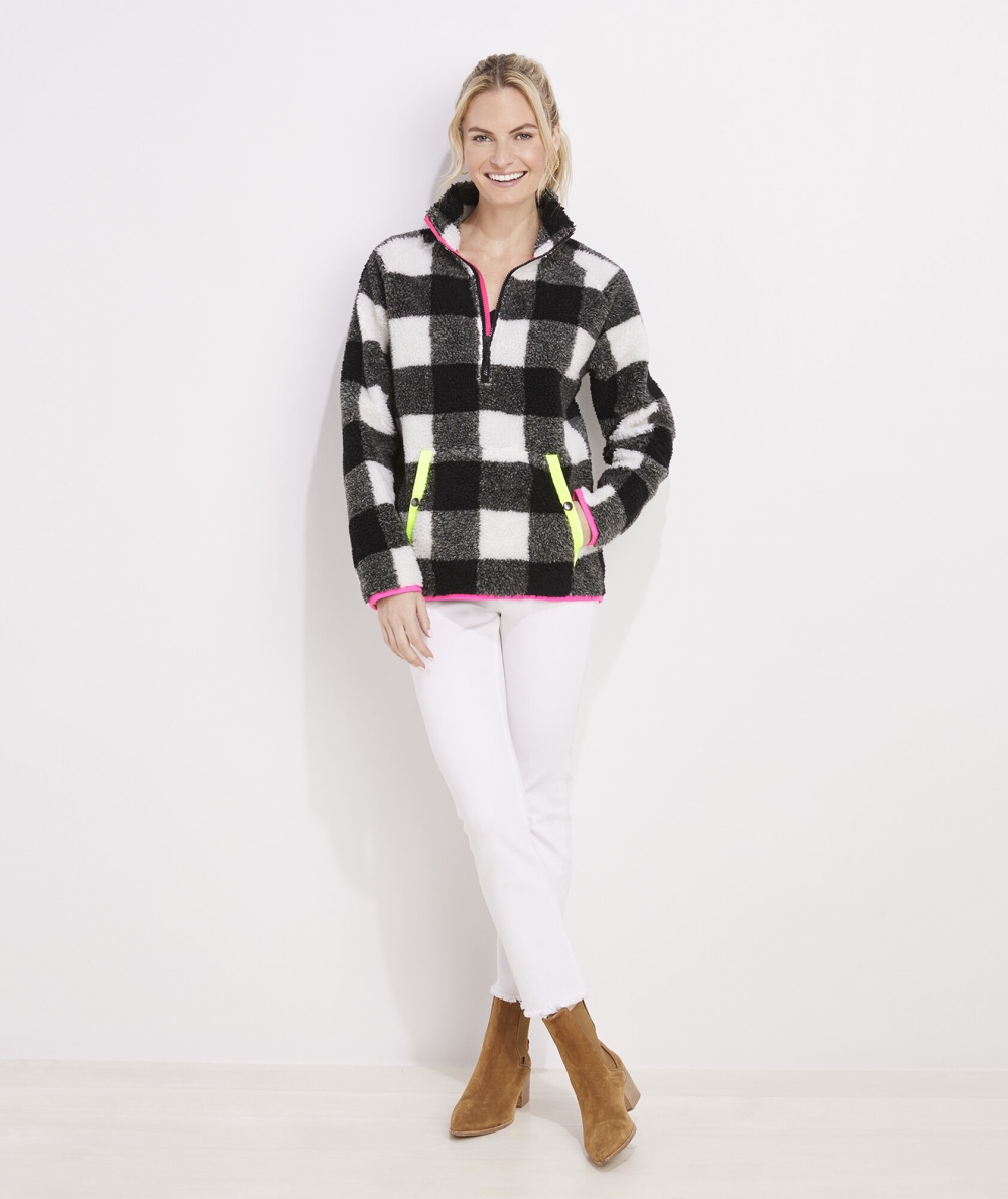 Camisas Vineyard Vines Buffalo Check Sherpa Popover Mujer Negros | EOV-914537