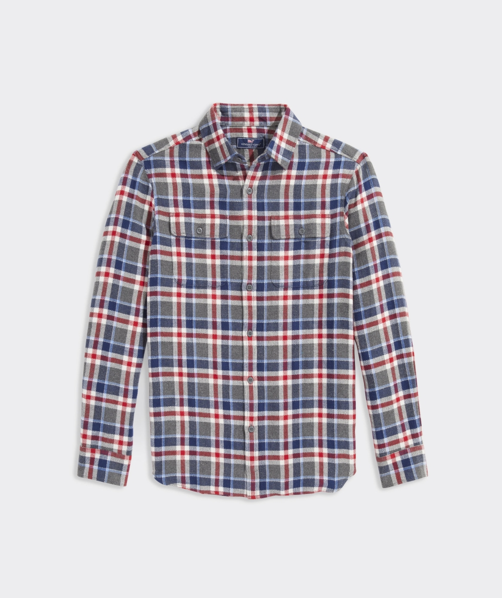 Camisas Vineyard Vines Flannel Herringbone Plaid Workshirt Hombre Azules | UGR-019875