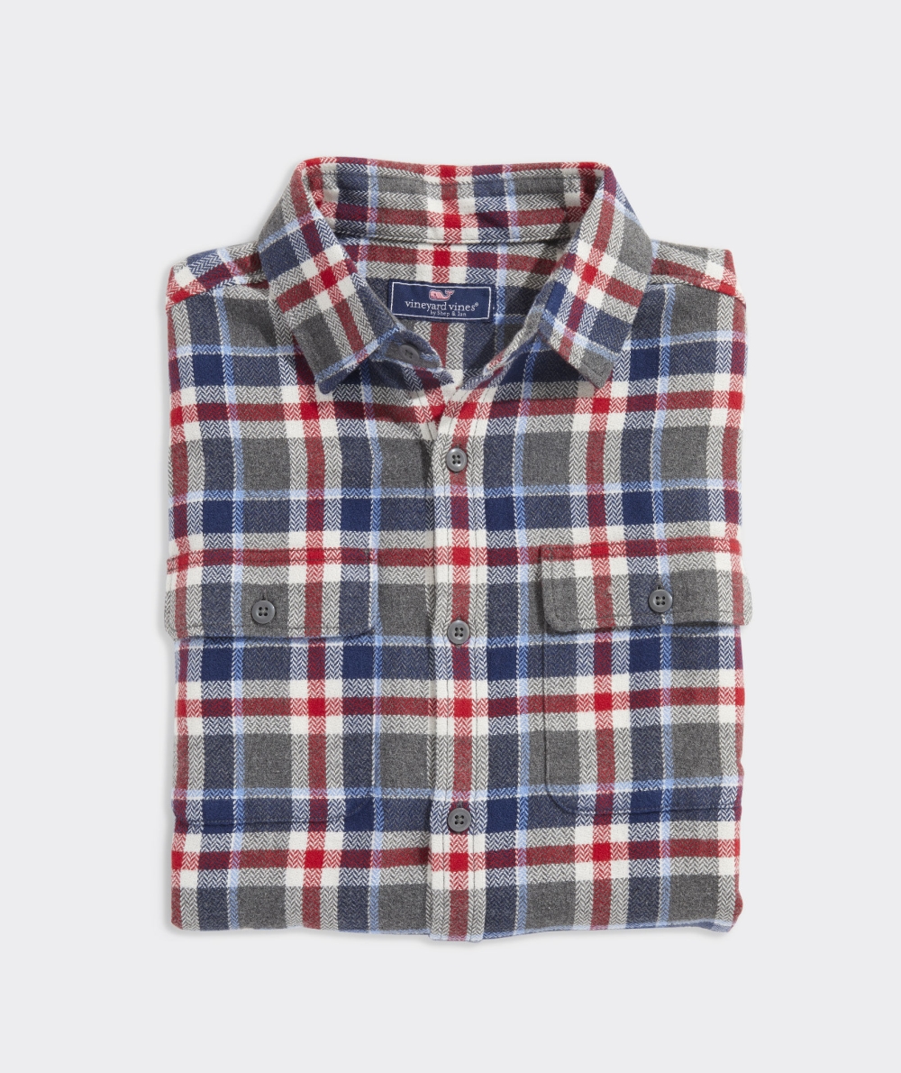 Camisas Vineyard Vines Flannel Herringbone Plaid Workshirt Hombre Azules | UGR-019875