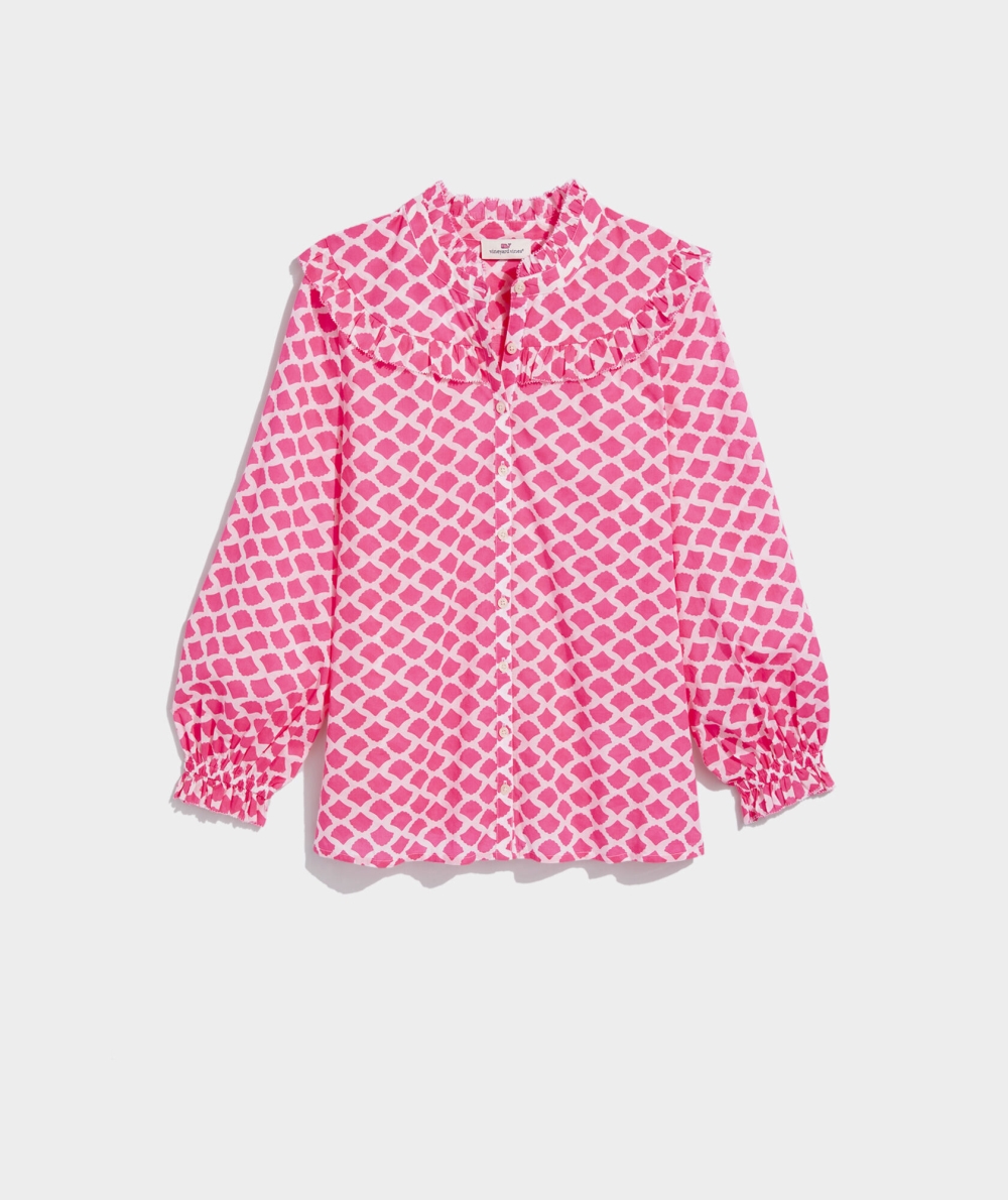 Camisas Vineyard Vines Geo Ruffled Button-Down Mujer Rosas | ZYK-067418