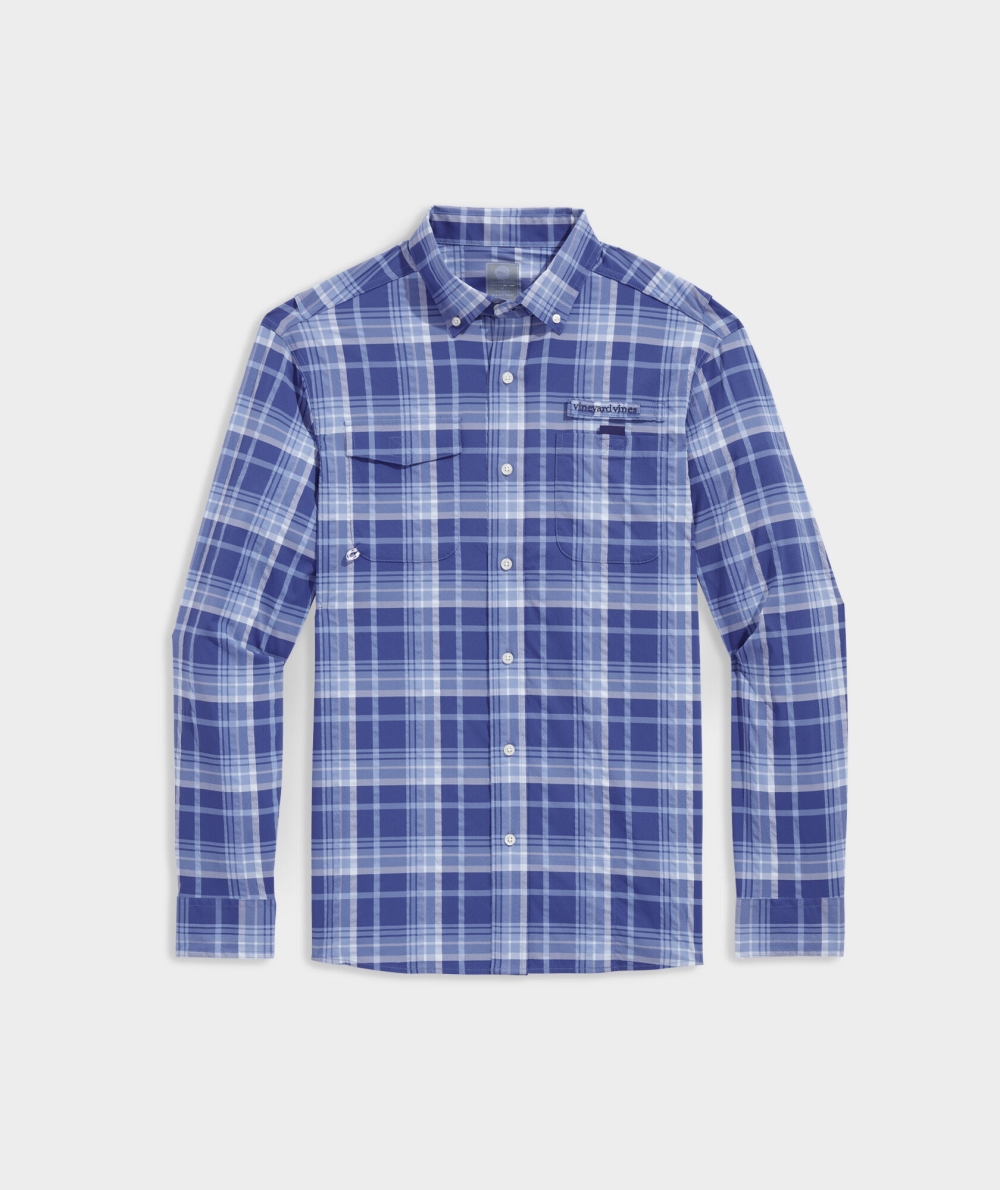 Camisas Vineyard Vines Harbor Performance Plaid Shirt Hombre Azules | PIM-723015