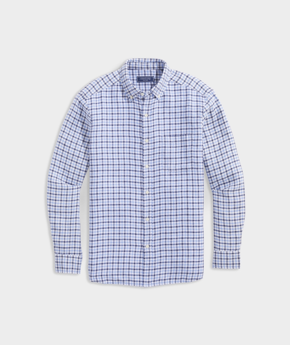 Camisas Vineyard Vines Island Twill Gingham Shirt Hombre Ocean Splash | MDV-534120