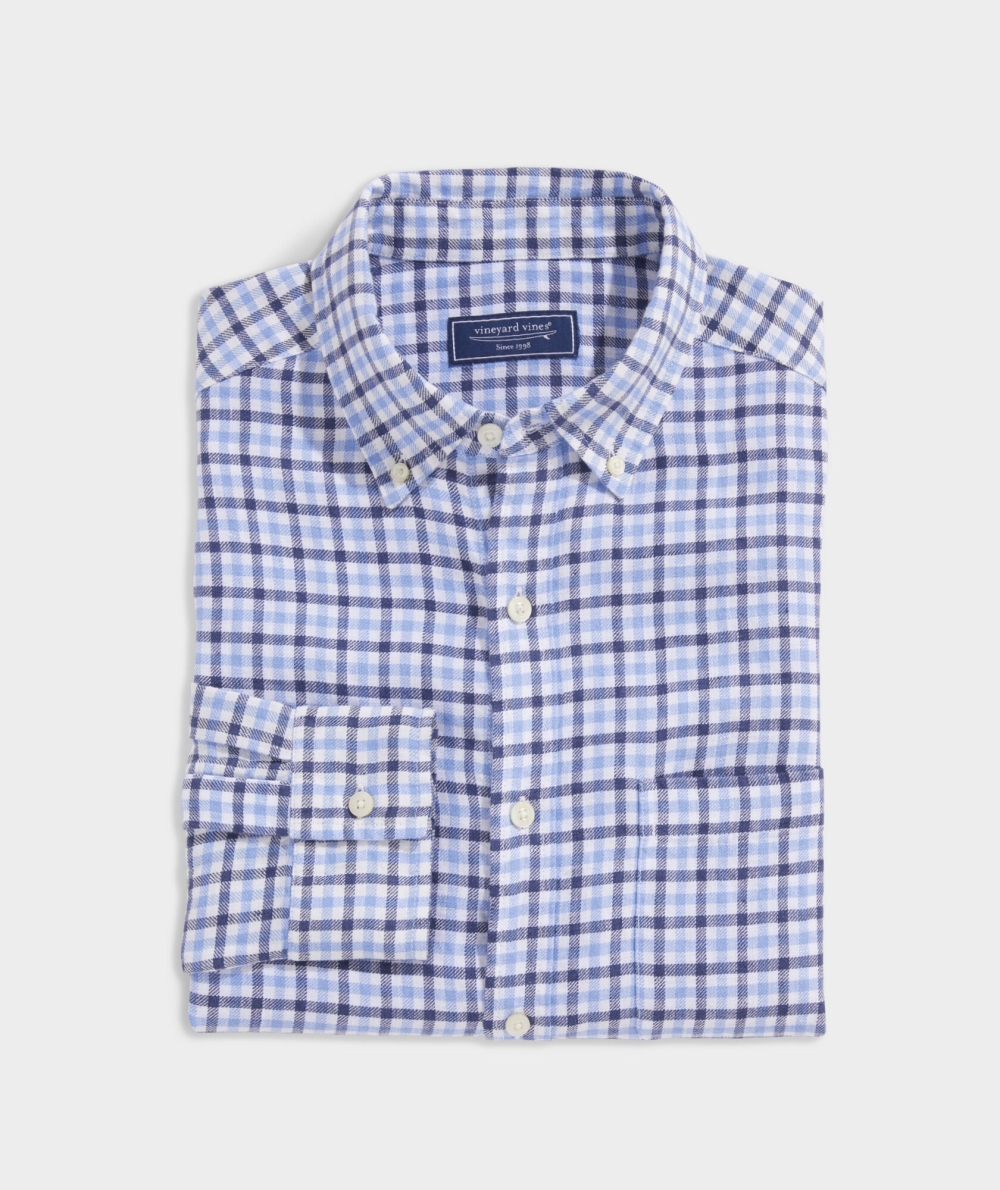 Camisas Vineyard Vines Island Twill Gingham Shirt Hombre Ocean Splash | MDV-534120