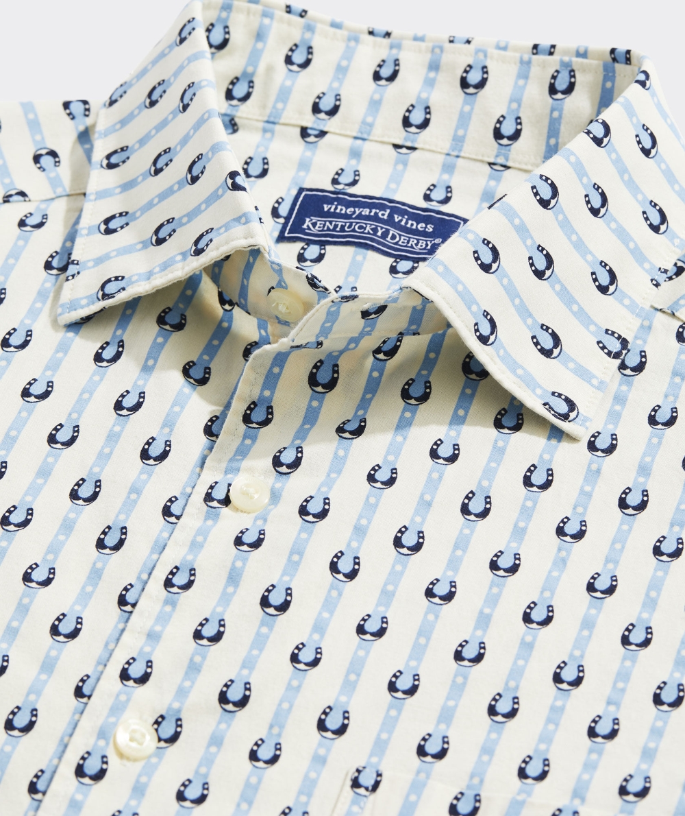 Camisas Vineyard Vines Kentucky Derby Stretch Poplin Corta-Sleeve Horseshoe Stripe Shirt Hombre Grises | YOX-683904