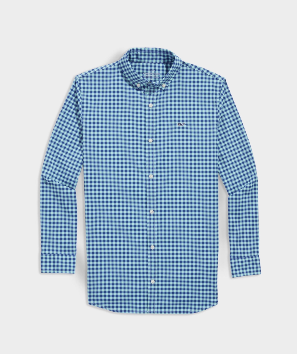 Camisas Vineyard Vines On-The-Go Gingham Shirt Niños Azules | CTN-687309