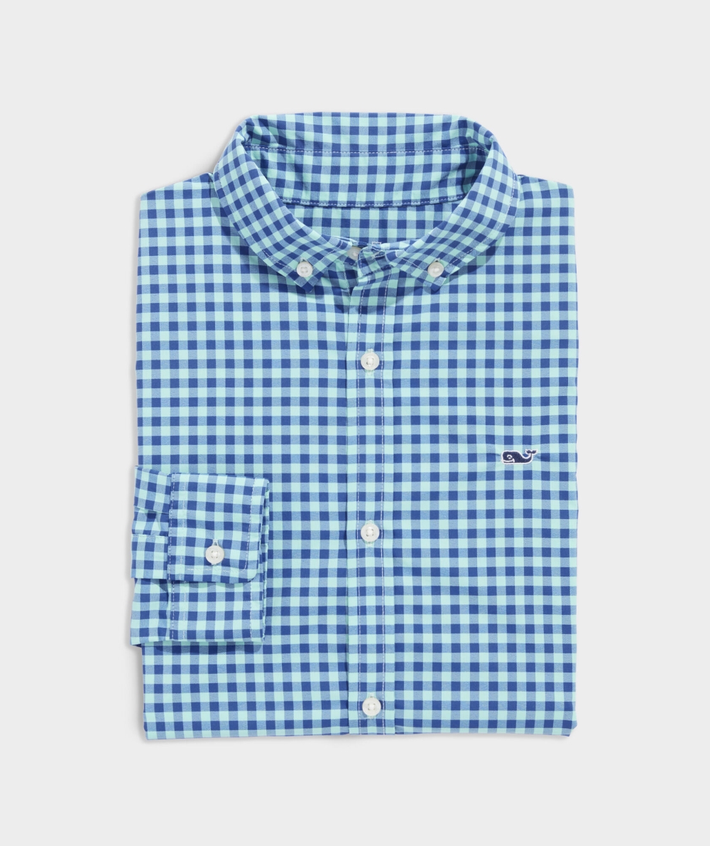 Camisas Vineyard Vines On-The-Go Gingham Shirt Niños Azules | CTN-687309