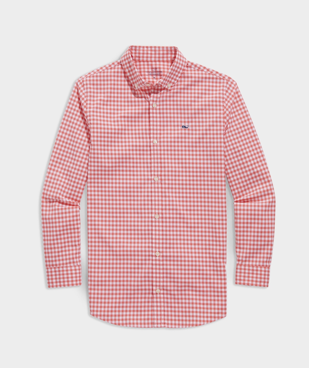 Camisas Vineyard Vines On-The-Go Gingham Shirt Niños Arawak Gingham - Mai Tai | OJZ-903625