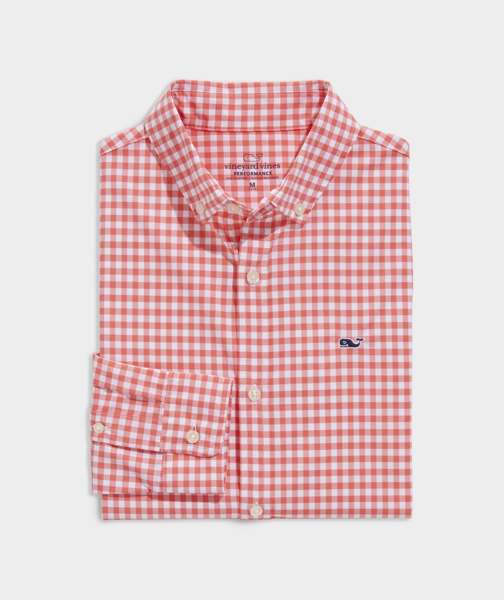 Camisas Vineyard Vines On-The-Go Gingham Shirt Niños Arawak Gingham - Mai Tai | OJZ-903625