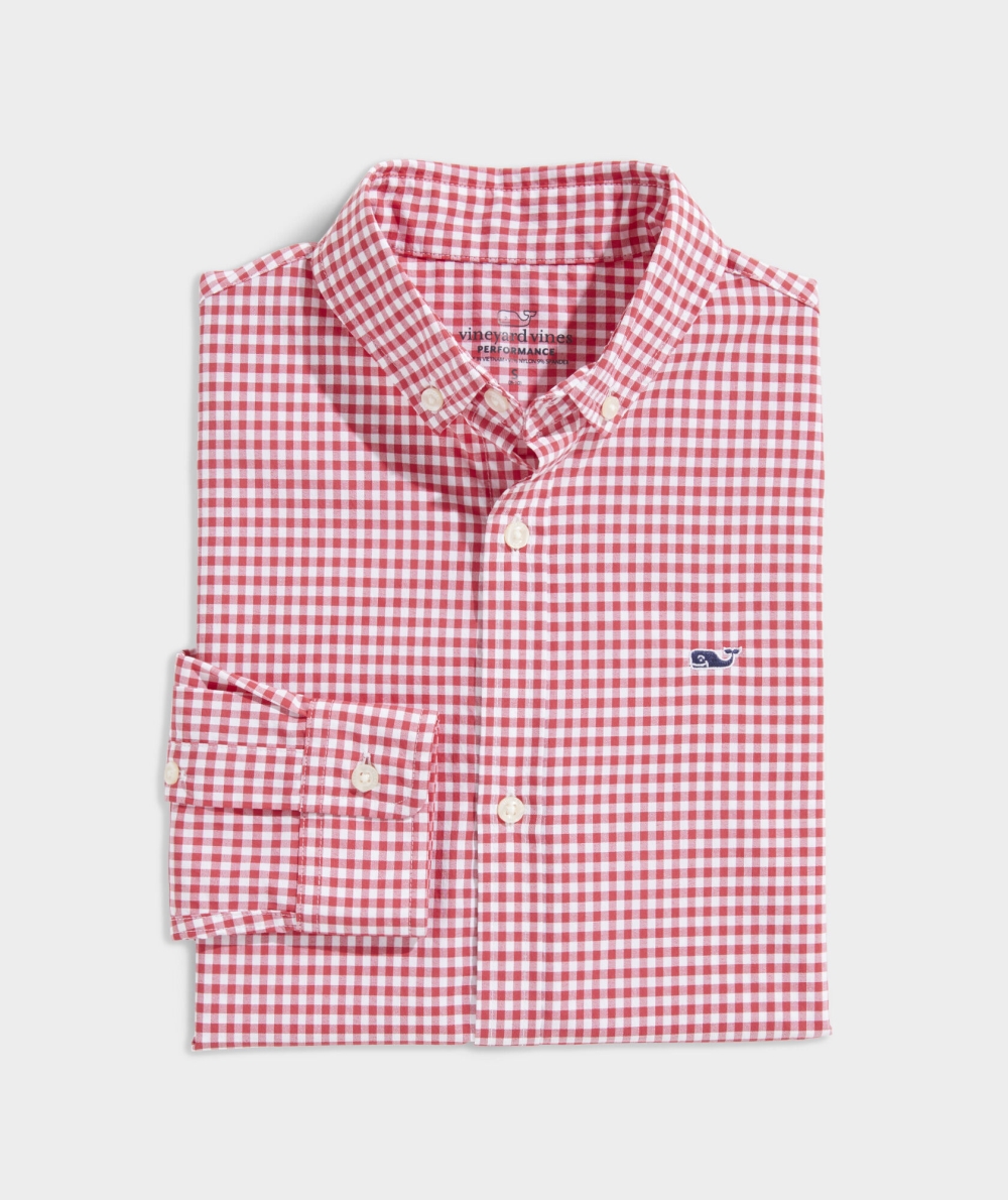 Camisas Vineyard Vines On-The-Go Gingham Shirt Niños Rojos | OQK-653498