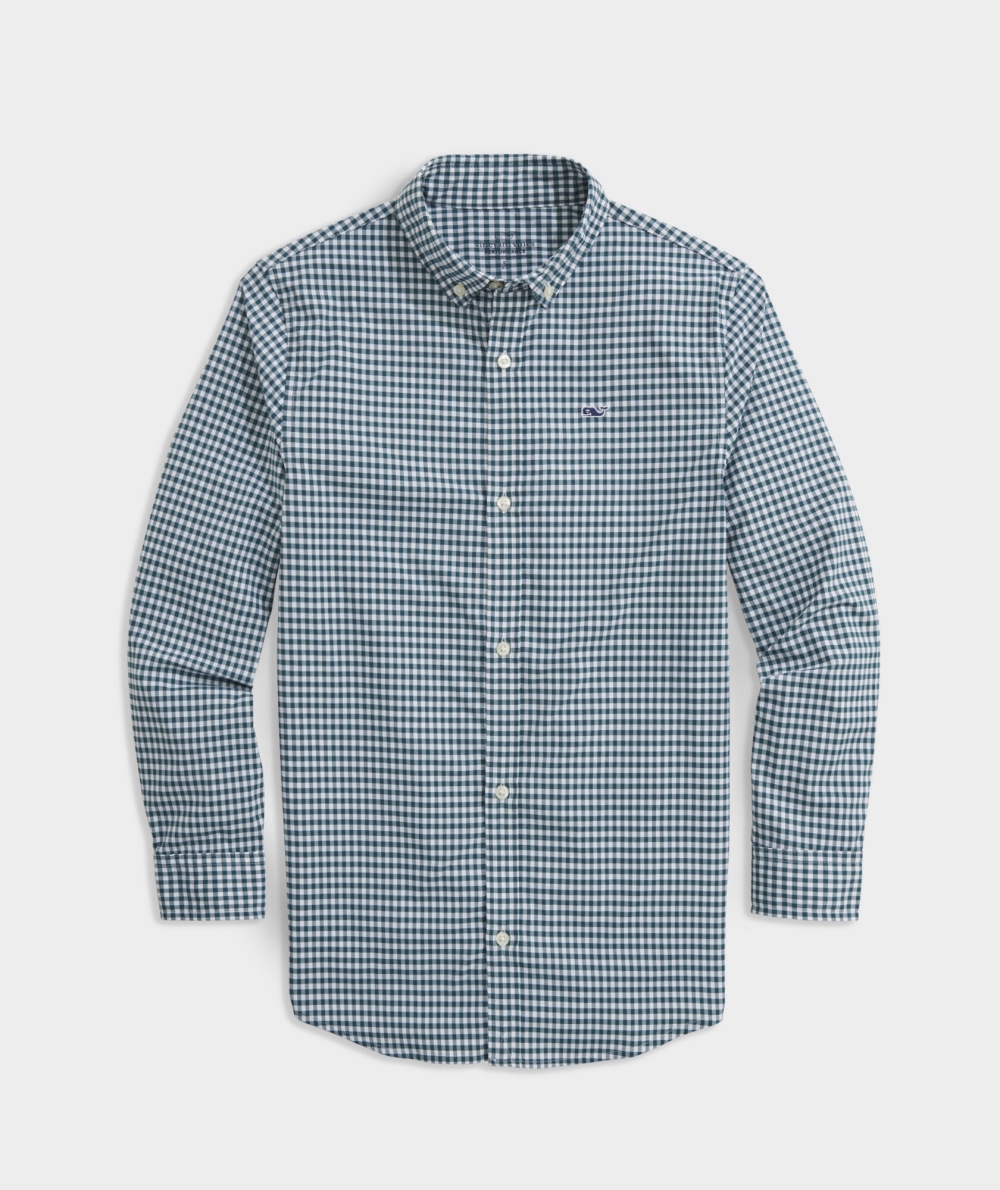 Camisas Vineyard Vines On-The-Go Gingham Shirt Niños Verdes | PWT-570281