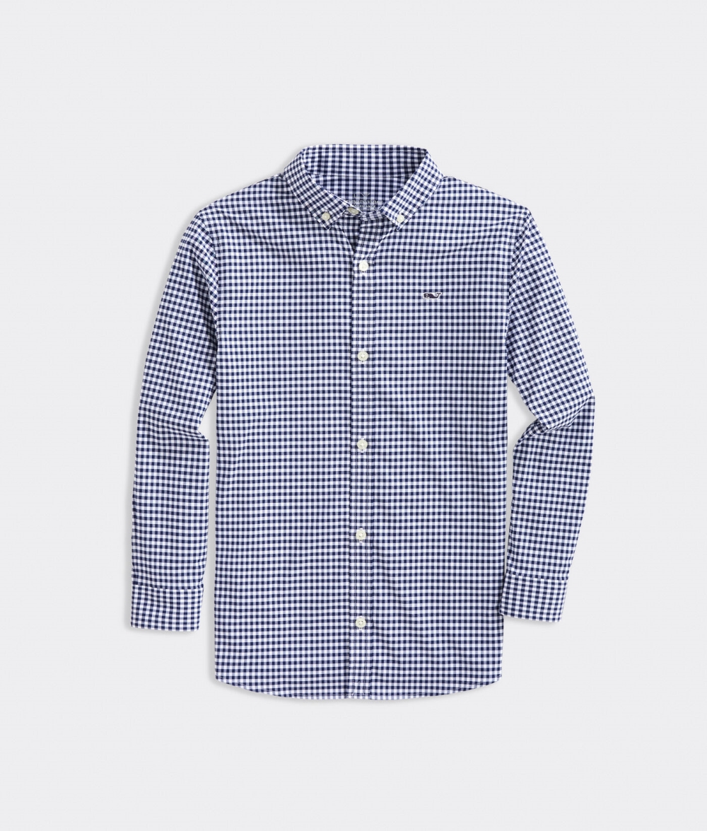 Camisas Vineyard Vines On-The-Go Gingham Shirt Niños Azules | VHU-605824