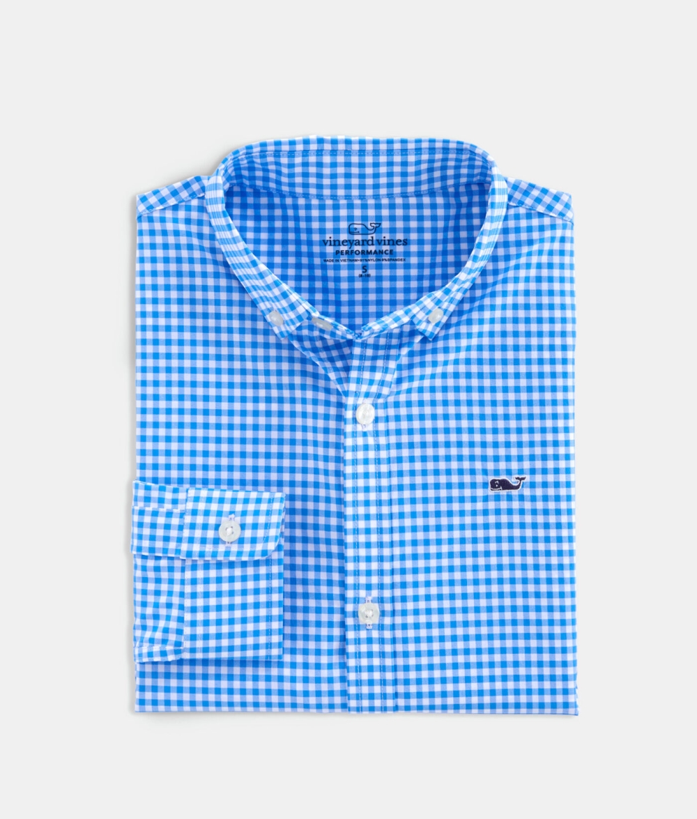 Camisas Vineyard Vines On-The-Go Gingham Shirt Niños Azules | WGV-091856