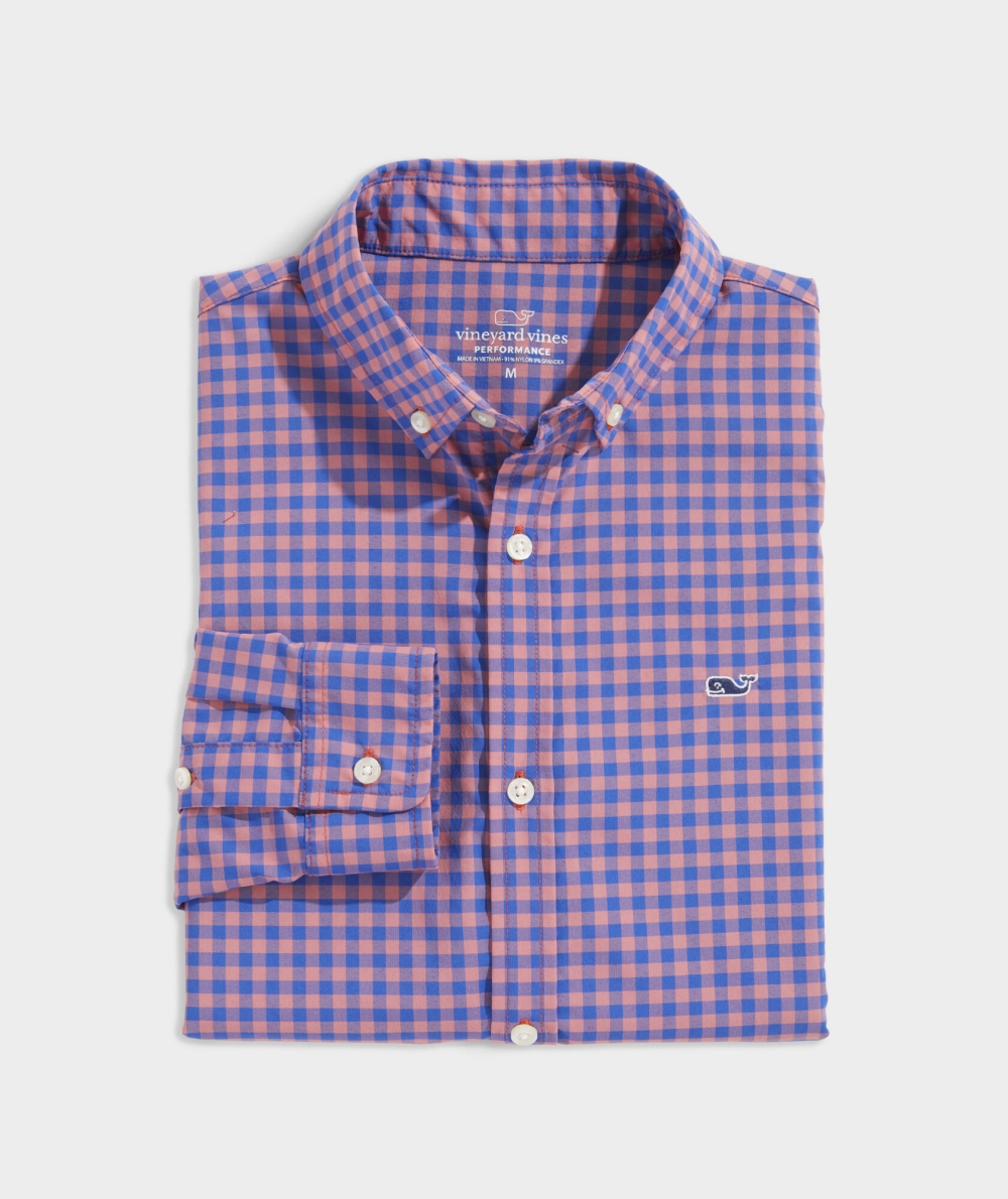 Camisas Vineyard Vines On-The-Go Gingham Shirt Niños Lobster Reef | WNC-084719