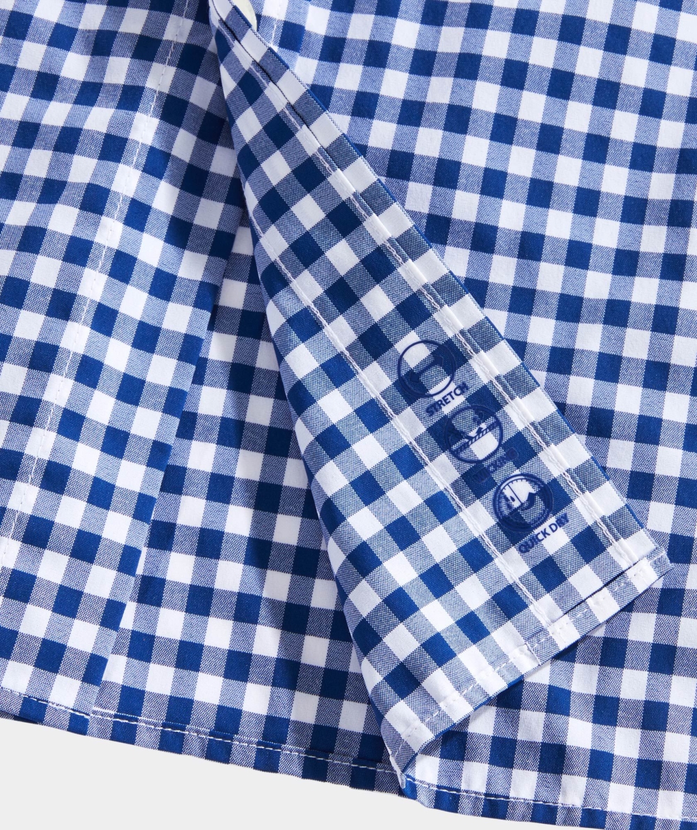 Camisas Vineyard Vines On-The-Go Nylon Corta-Sleeve Gingham Shirt Hombre Azules | HIR-264879