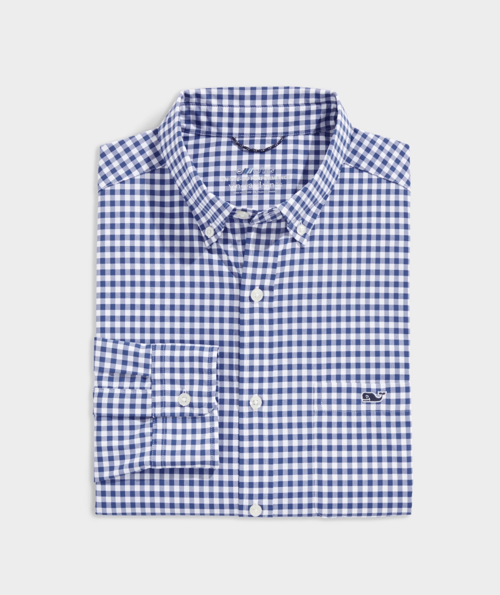 Camisas Vineyard Vines On-The-Go Nylon Gingham Shirt Hombre Azules | YBU-851762