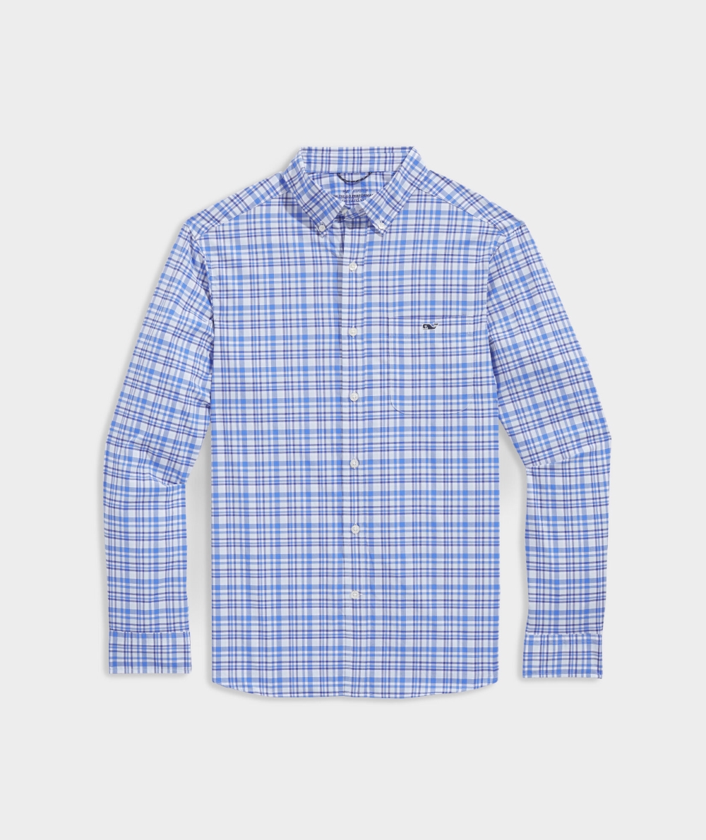 Camisas Vineyard Vines On-The-Go Nylon Plaid Shirt Hombre Ice Water | RIO-439128