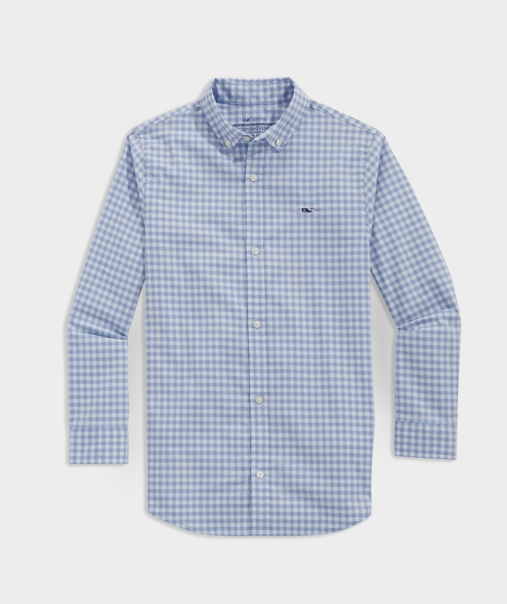 Camisas Vineyard Vines On-The-Go brrrº Gingham Shirt Niños SP23_23 Ice Water | QNU-753429