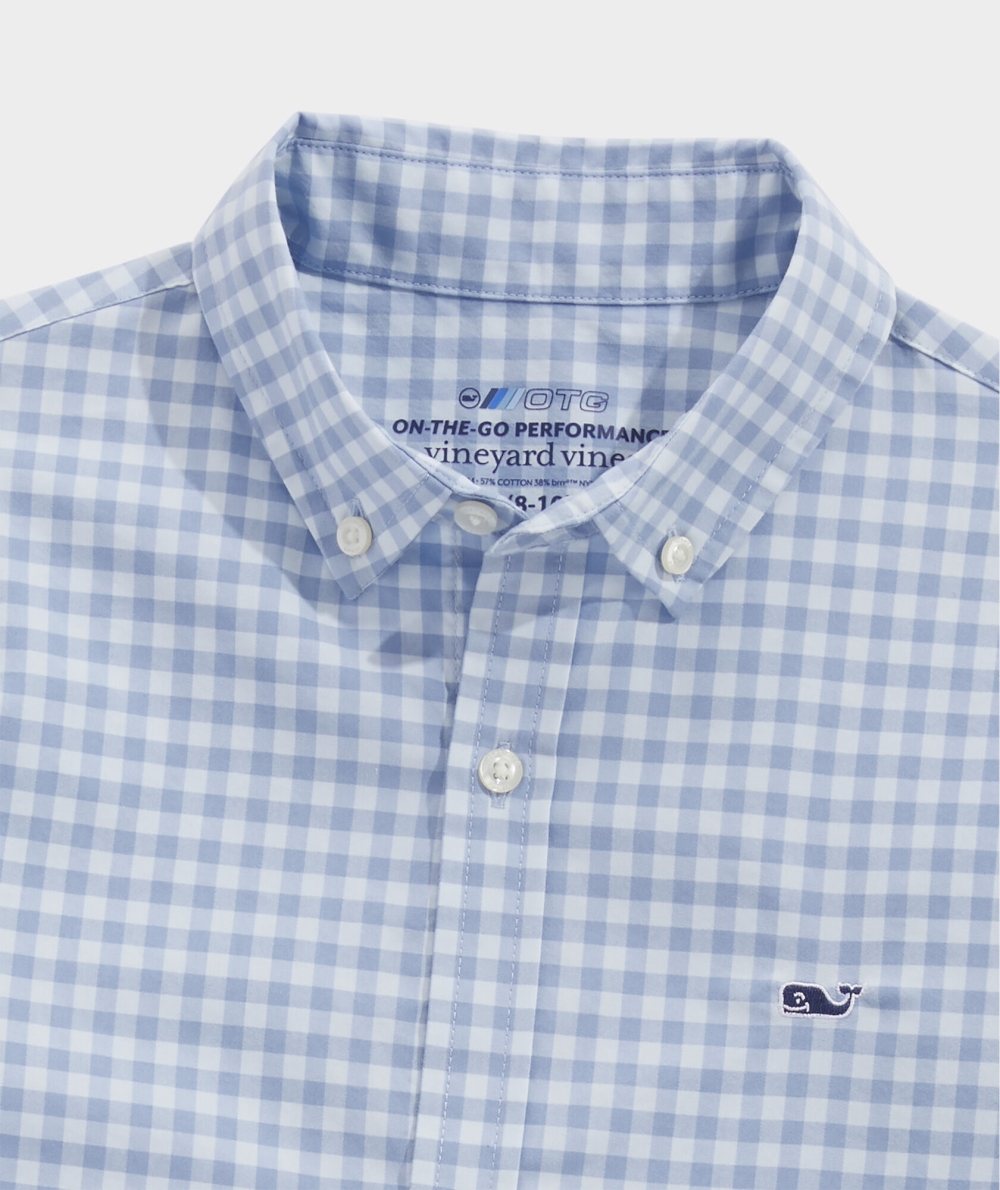 Camisas Vineyard Vines On-The-Go brrrº Gingham Shirt Niños SP23_23 Ice Water | QNU-753429