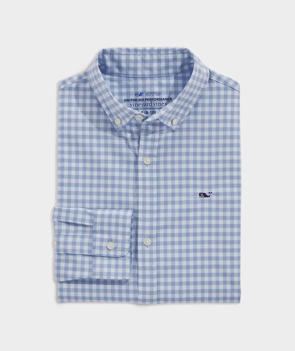 Camisas Vineyard Vines On-The-Go brrrº Gingham Shirt Niños SP23_23 Ice Water | QNU-753429