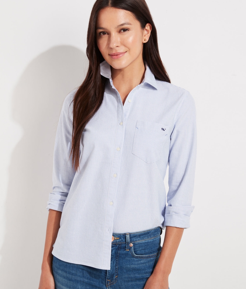 Camisas Vineyard Vines Oxford A Rayas Chilmark Relaxed Button-Down Shirt Mujer Marlin | TUC-627413