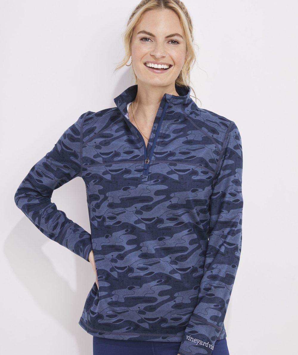 Camisas Vineyard Vines Palmetto Quarter-Zip Mujer Azules Camuflados | UBN-843567