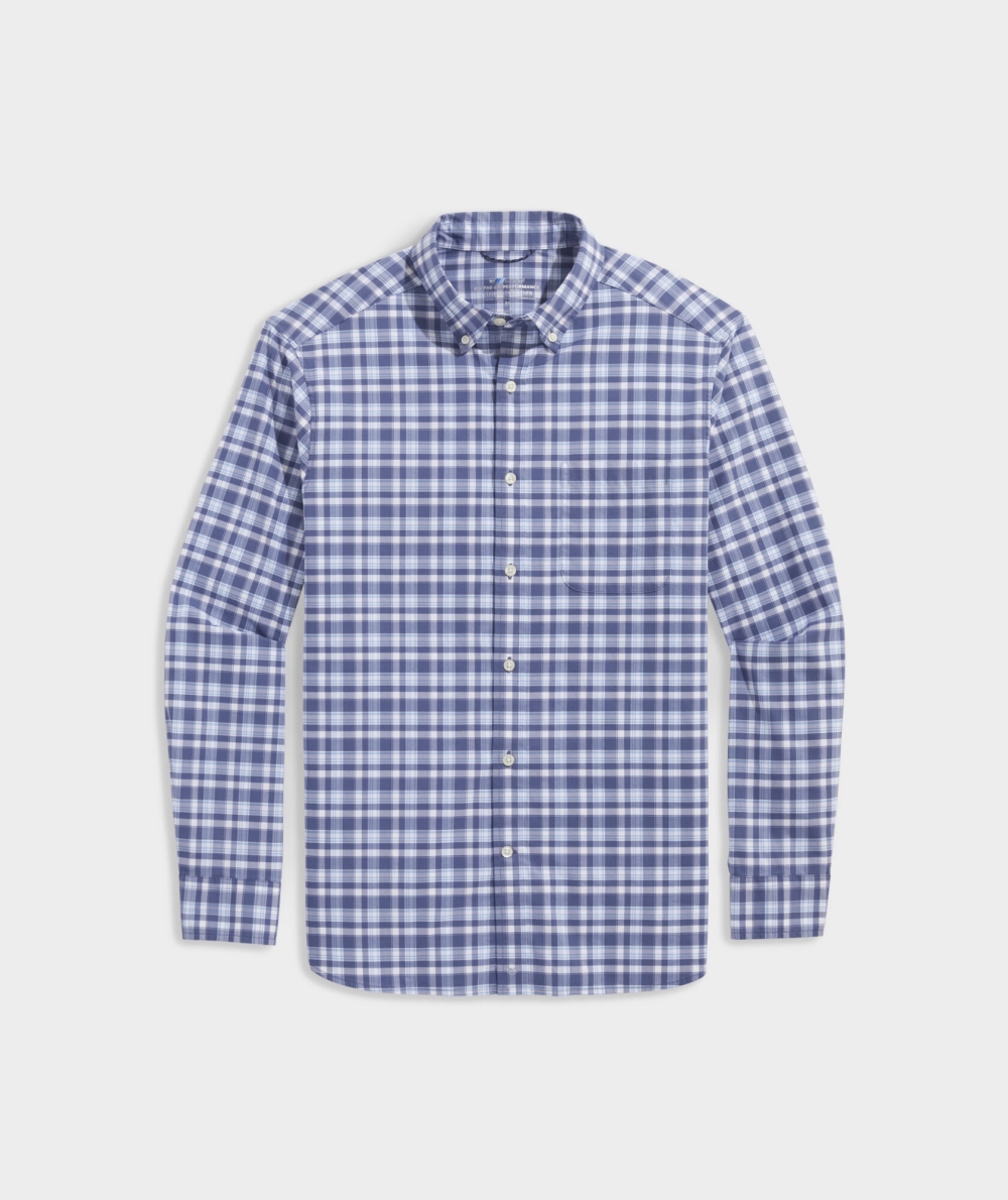 Camisas Vineyard Vines Plaid On-The-Go brrrº Shirt Hombre Ocean Splash | HZL-973860