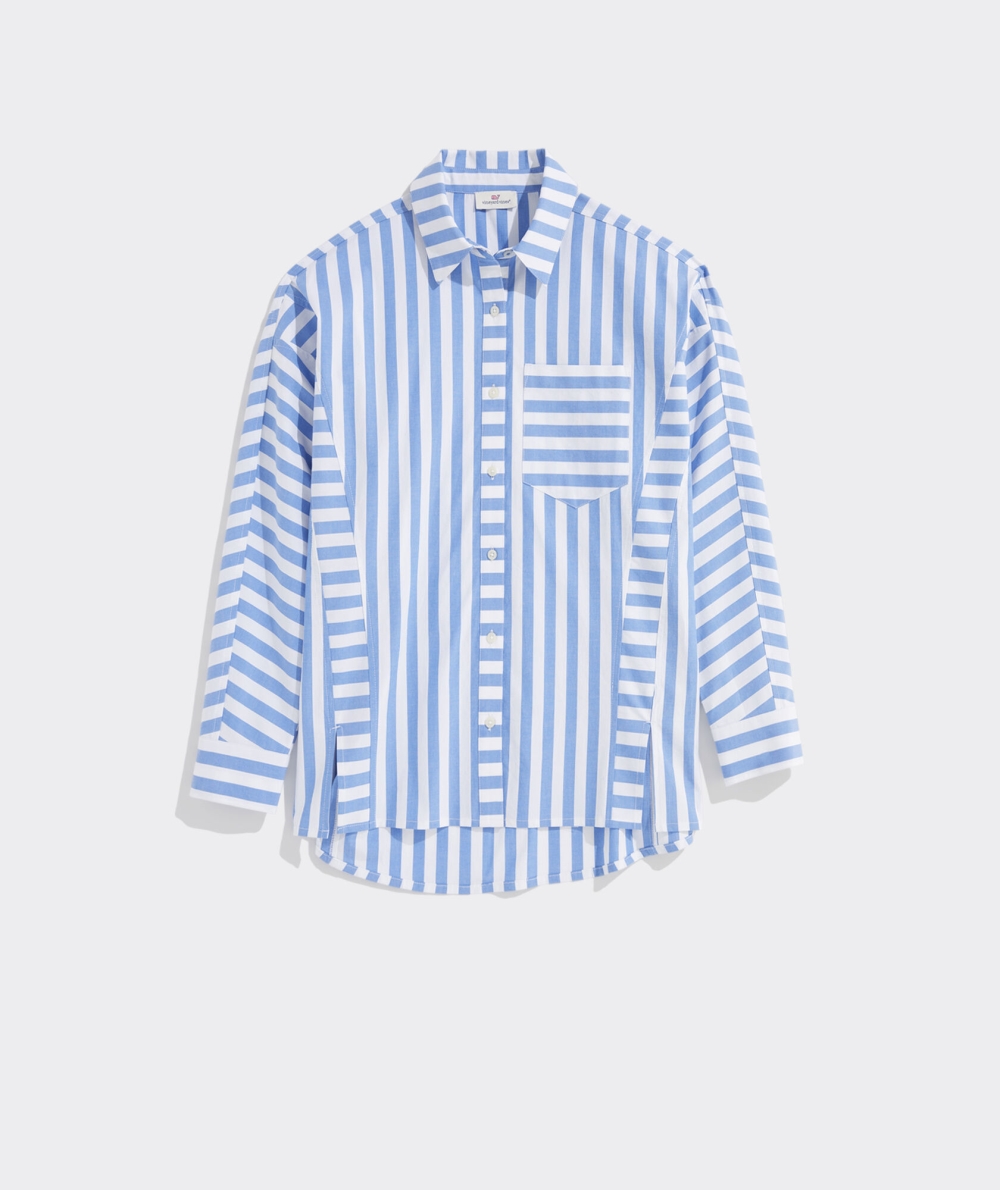 Camisas Vineyard Vines Poplin A Rayas Weekend Button-Down Mujer Blancos Azules | YHT-925346