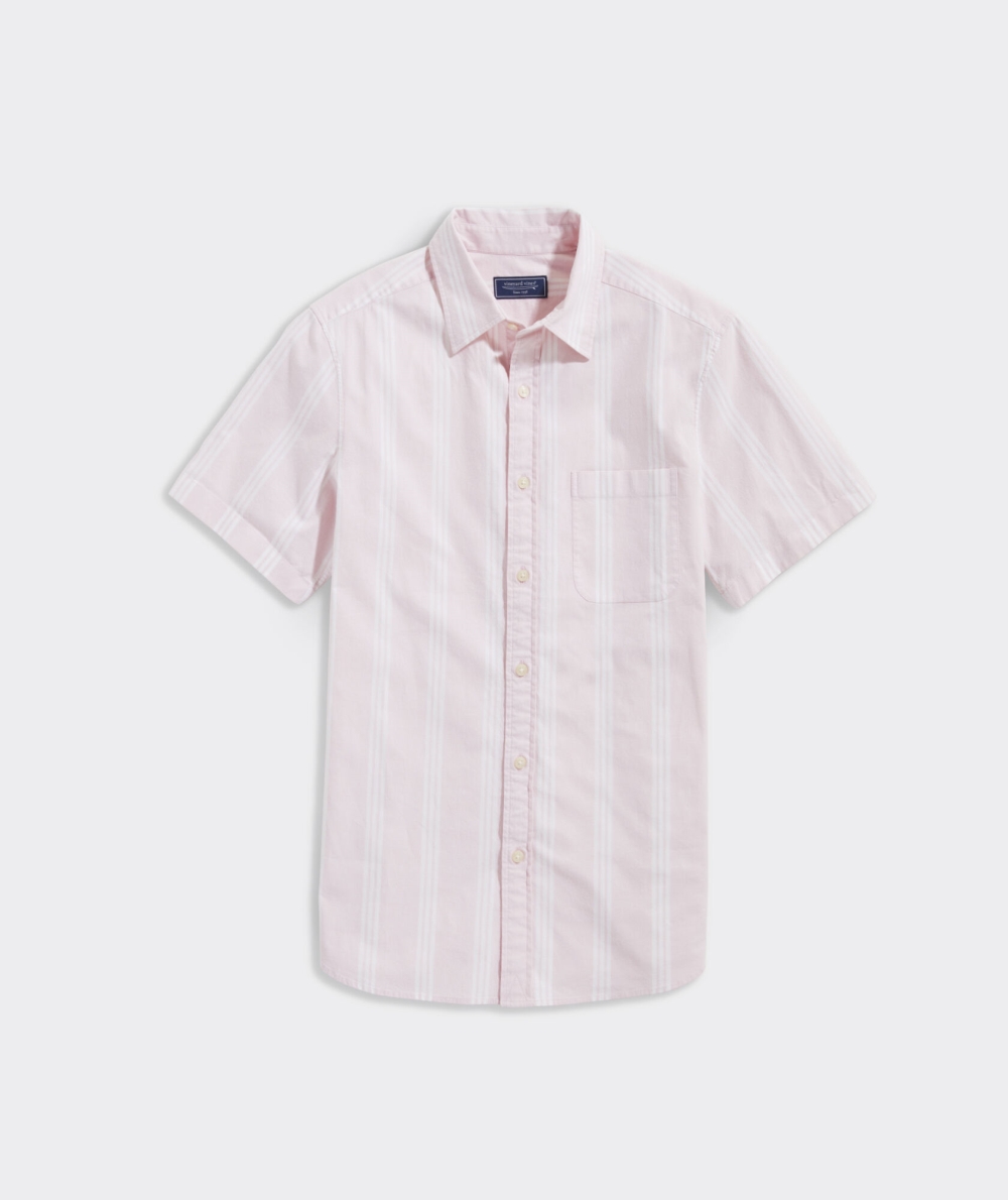 Camisas Vineyard Vines Stretch Algodon Corta-Sleeve Stripe Shirt Hombre Rosas | YGZ-197842