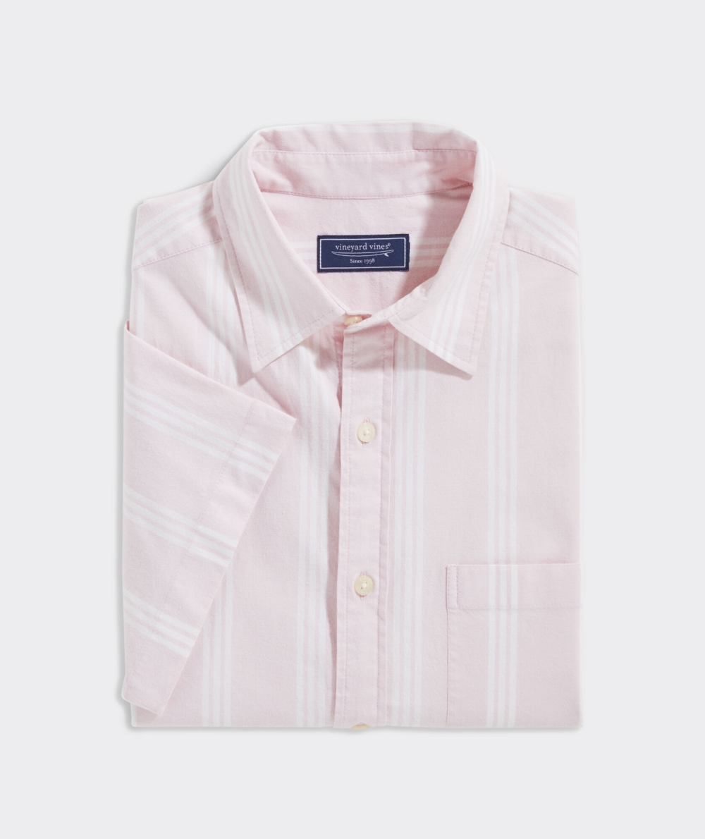 Camisas Vineyard Vines Stretch Algodon Corta-Sleeve Stripe Shirt Hombre Rosas | YGZ-197842