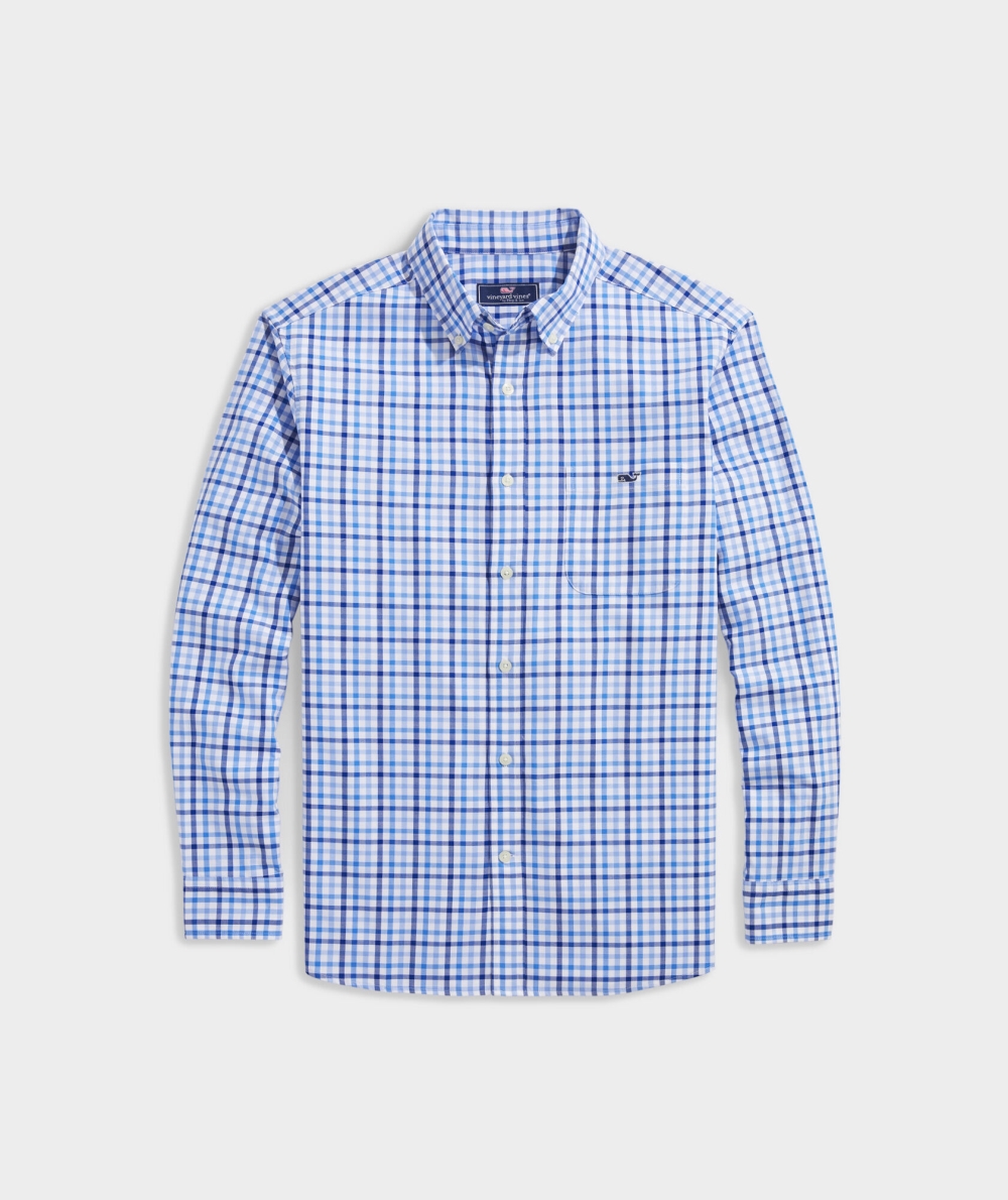 Camisas Vineyard Vines Stretch Poplin Check Shirt Hombre Azules | BAE-382710