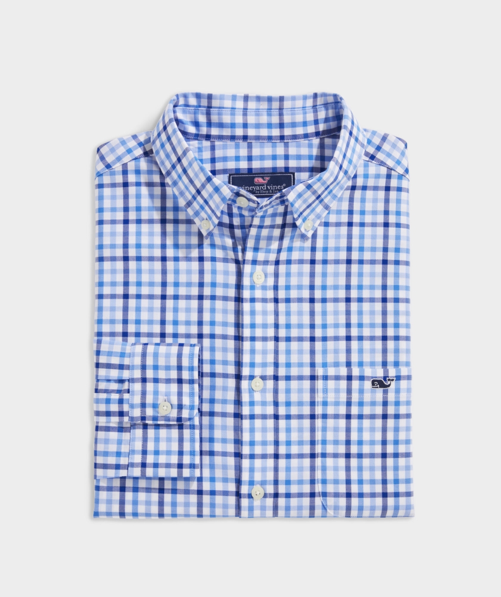 Camisas Vineyard Vines Stretch Poplin Check Shirt Hombre Azules | BAE-382710