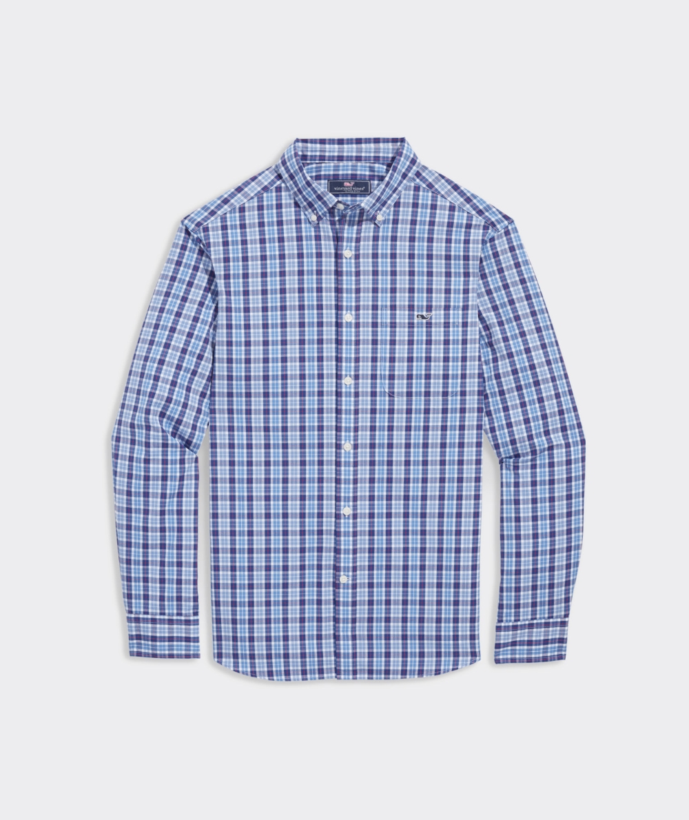 Camisas Vineyard Vines Stretch Poplin Check Shirt Hombre Azules | HLK-172346