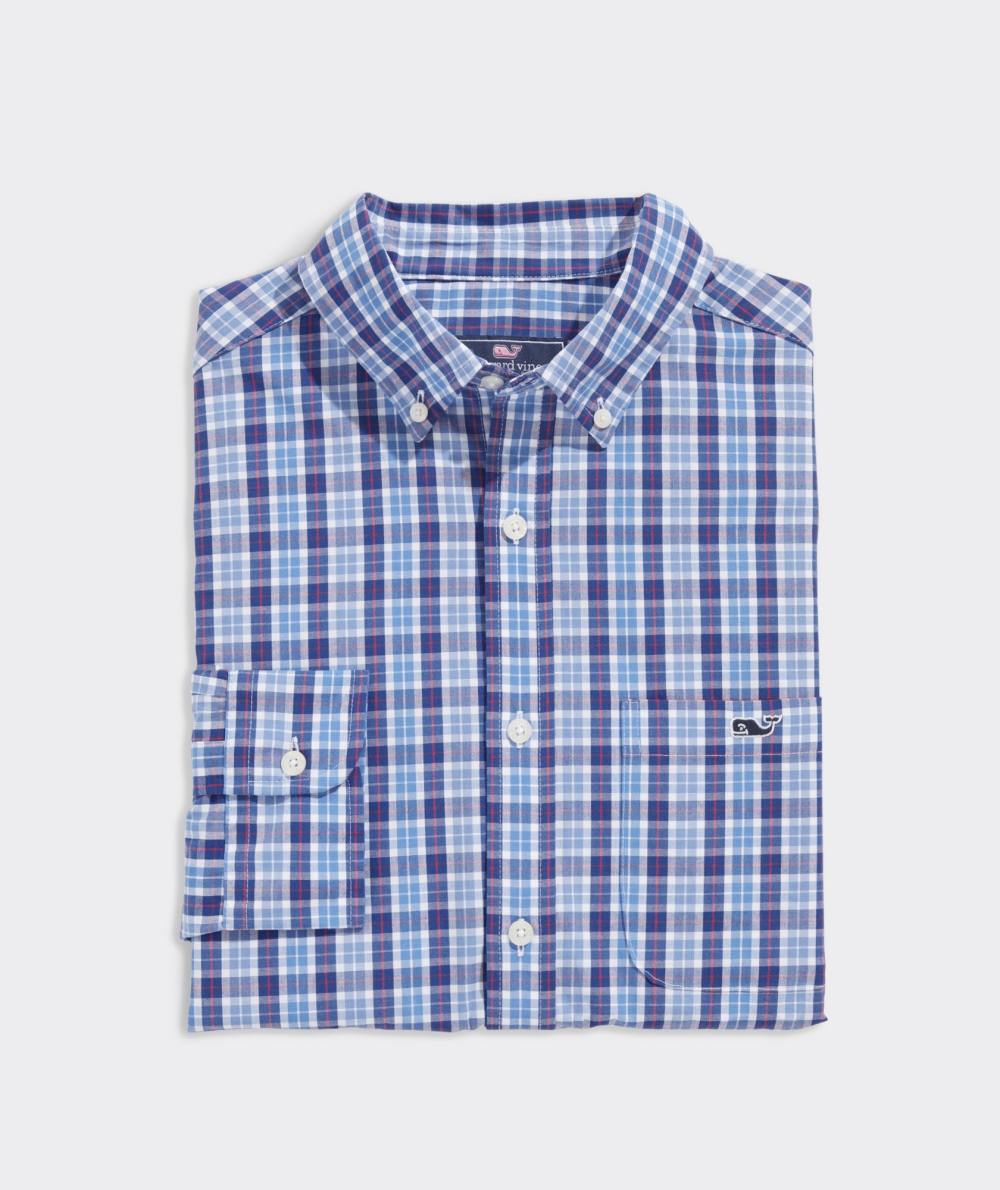 Camisas Vineyard Vines Stretch Poplin Check Shirt Hombre Azules | HLK-172346