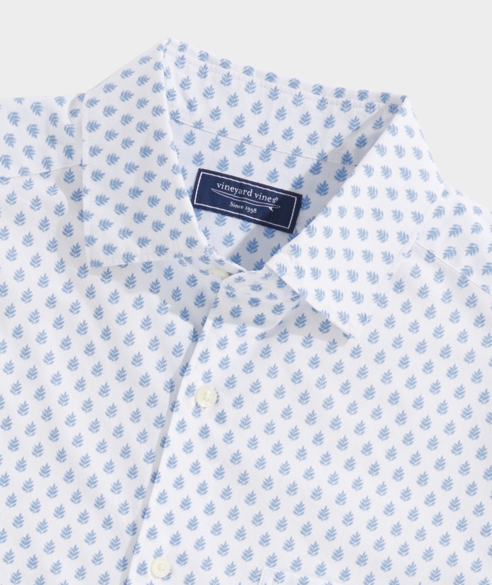 Camisas Vineyard Vines Stretch Poplin Corta-Sleeve Leaf Tile Shirt Hombre Turquesa | JYR-687915