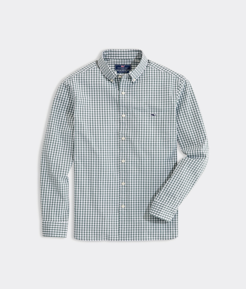 Camisas Vineyard Vines Stretch Poplin Gingham Shirt Hombre Verdes | AGW-093851