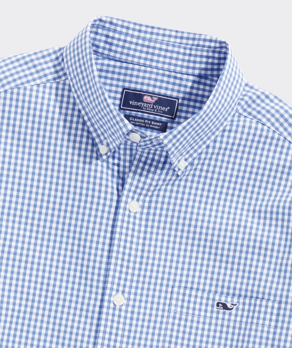 Camisas Vineyard Vines Stretch Poplin Gingham Shirt Hombre Azules | MIL-406719