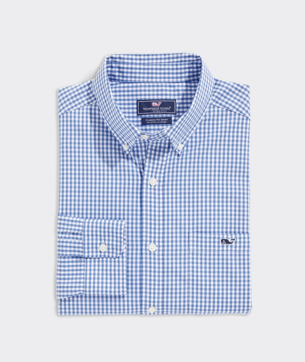 Camisas Vineyard Vines Stretch Poplin Gingham Shirt Hombre Azules | MIL-406719