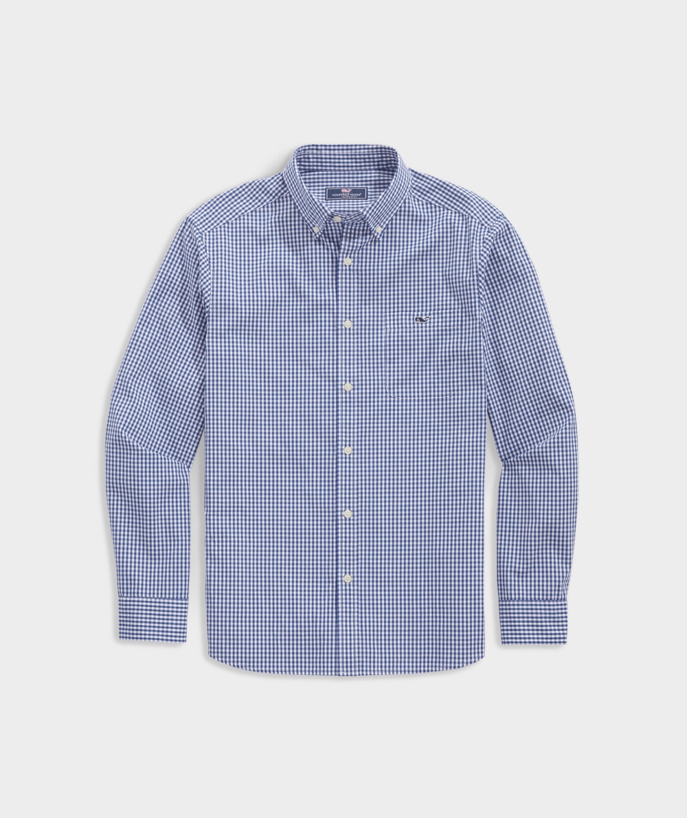 Camisas Vineyard Vines Stretch Poplin Gingham Shirt Hombre Azules | TJZ-460729