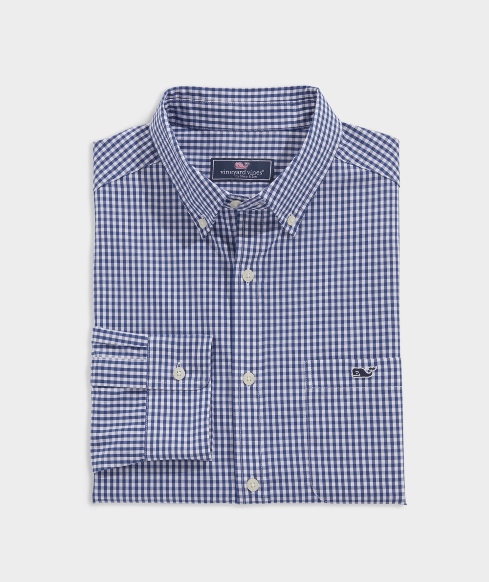 Camisas Vineyard Vines Stretch Poplin Gingham Shirt Hombre Azules | TJZ-460729