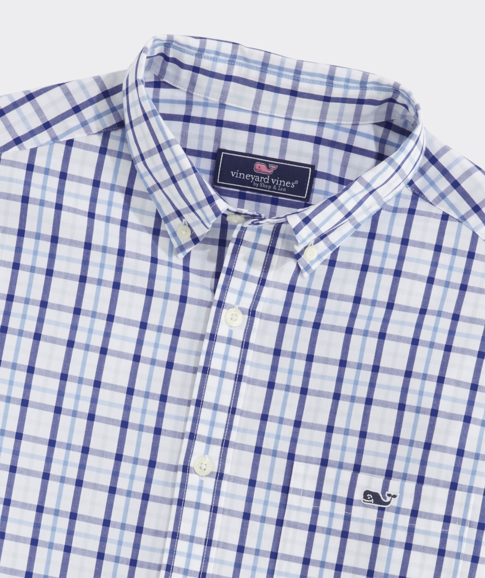 Camisas Vineyard Vines Stretch Poplin Tattersall Shirt Hombre Azules | OYL-254371