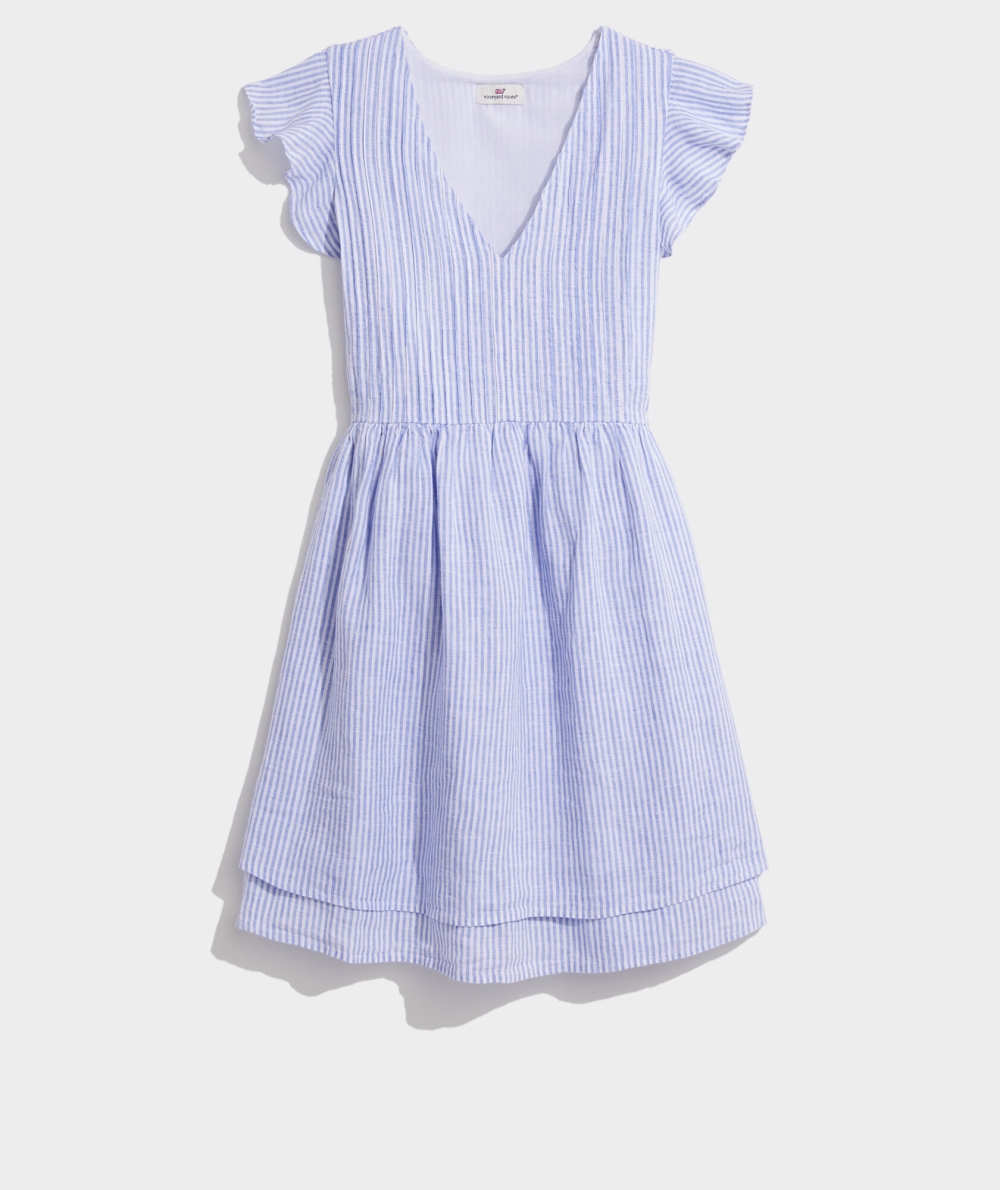 Dresses Vineyard Vines A Rayas Pintuck Flutter-Sleeve Vestido Mujer Azules Blancos | KUM-160429