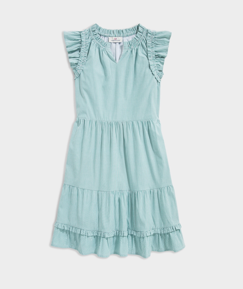 Dresses Vineyard Vines A Rayas Tiered Ruffle Neck Vestido Niños Blancos | TKO-478625