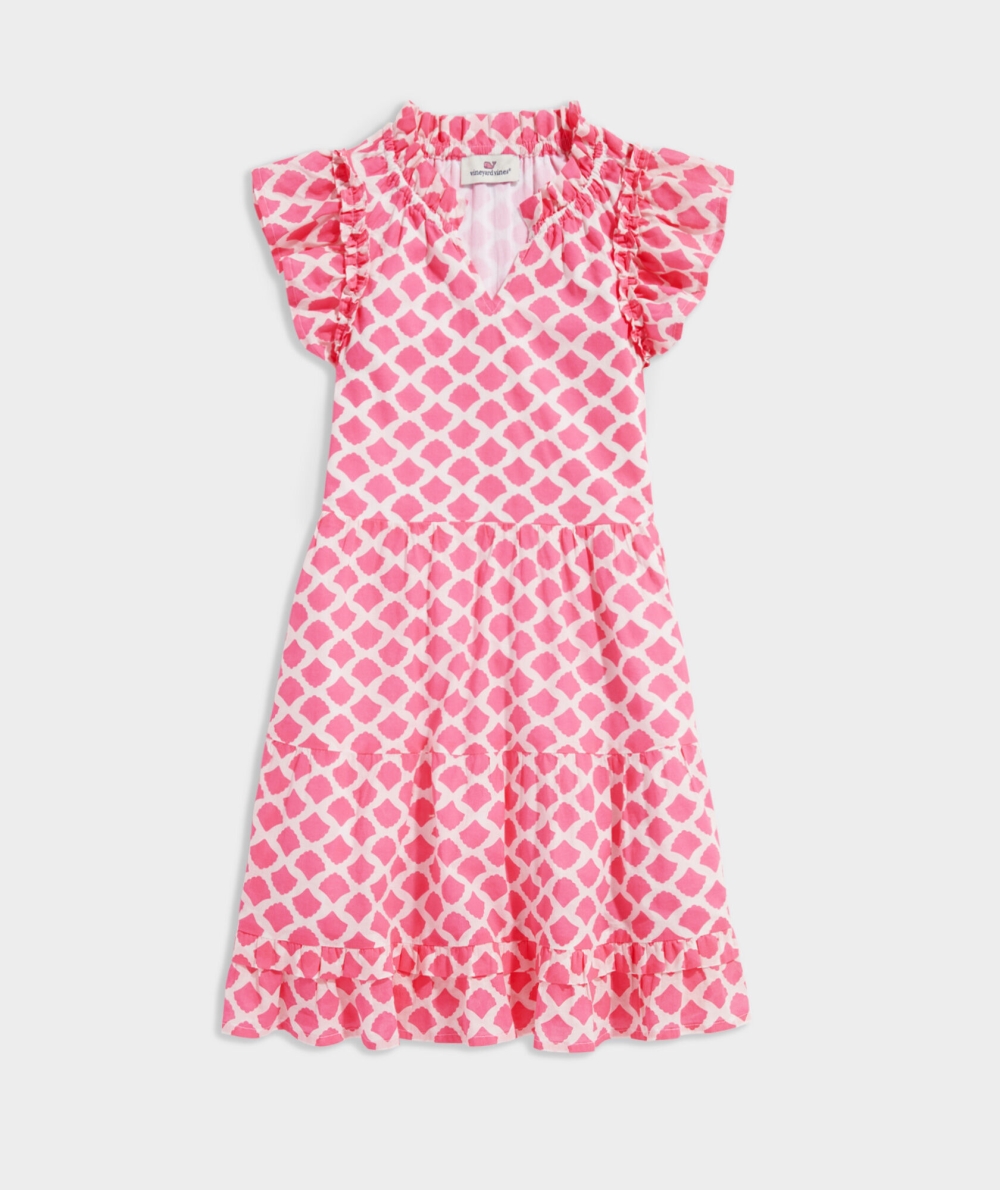 Dresses Vineyard Vines Block Shell Tiered Ruffle Vestido Niños Rosas | DGS-802475