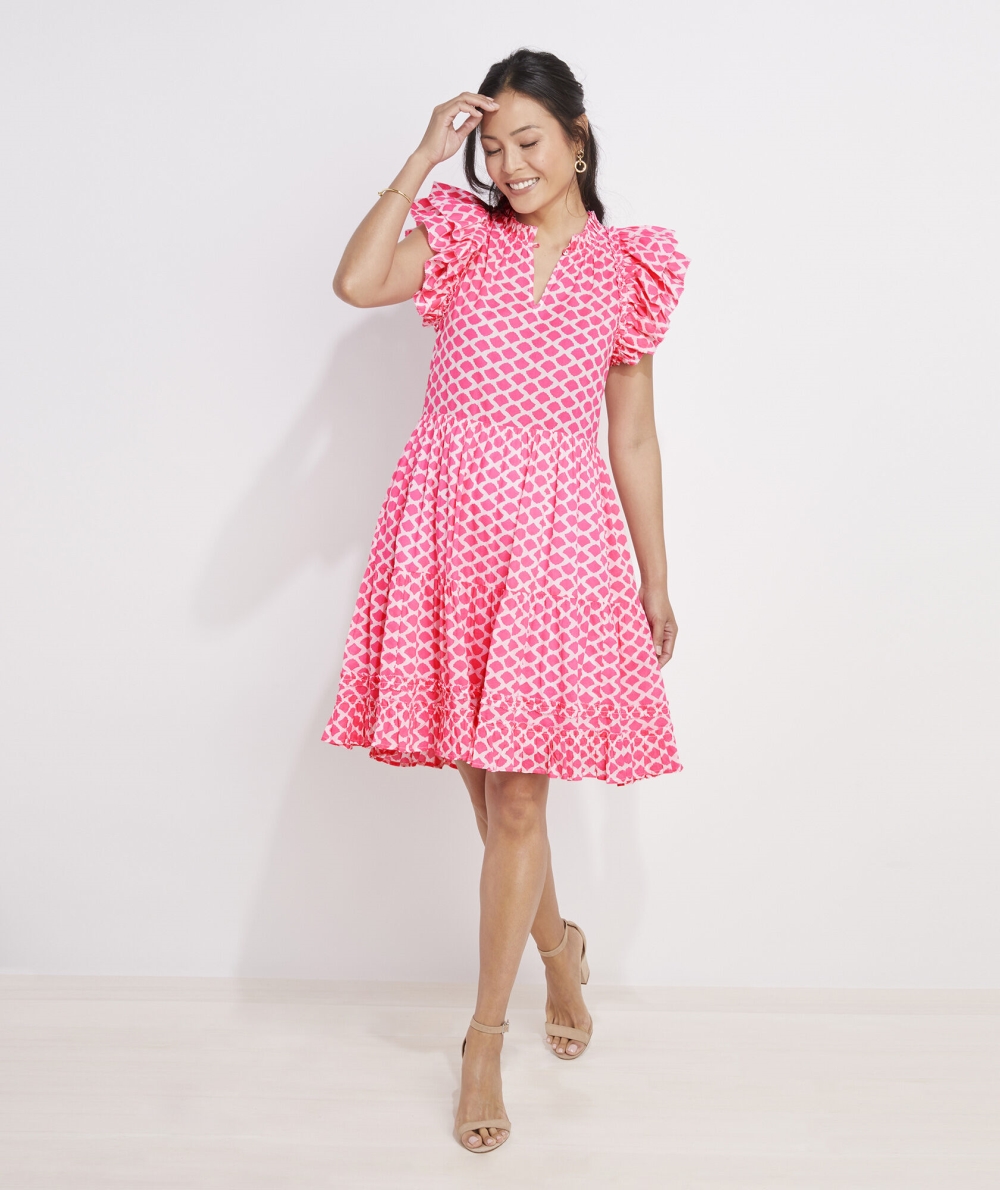 Dresses Vineyard Vines Block Shell Tiered Ruffle Vestido Mujer Rosas | UZD-380472