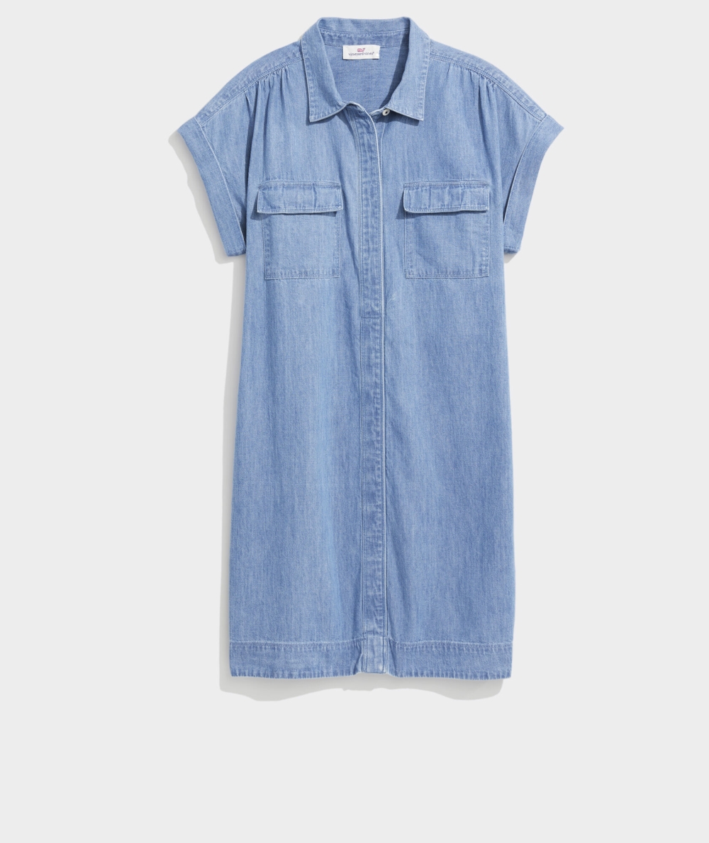 Dresses Vineyard Vines Chambray Utility Margo Shirt Vestido Mujer Blancos | OHA-681394