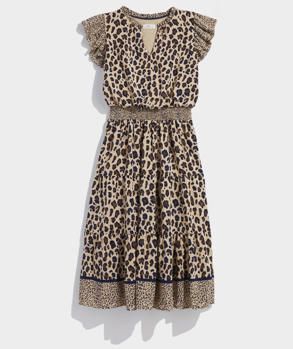 Dresses Vineyard Vines Cheetah Print Midi Vestido Mujer Cheetah - Cappuccino | EOB-785106