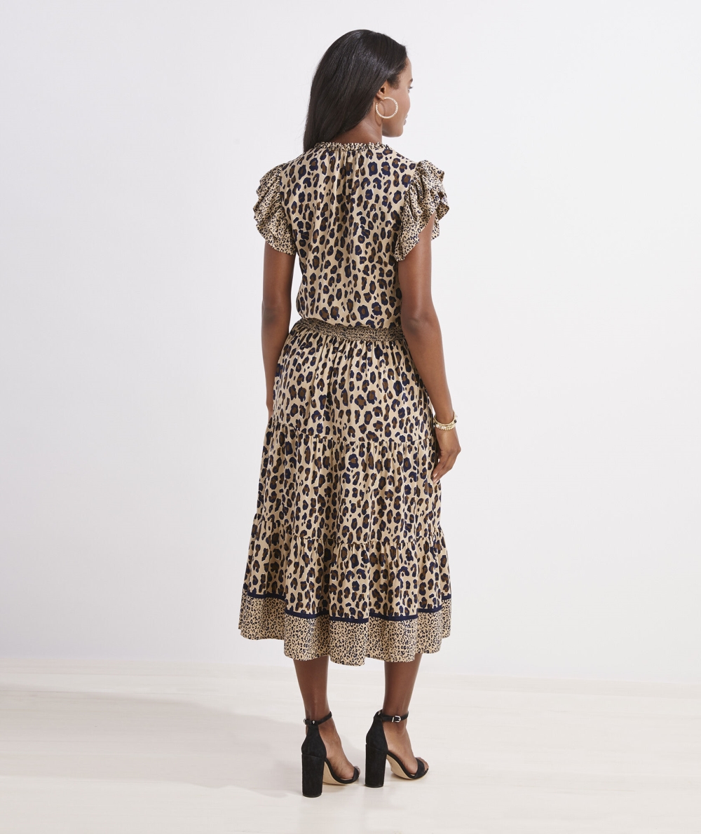 Dresses Vineyard Vines Cheetah Print Midi Vestido Mujer Cheetah - Cappuccino | EOB-785106